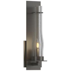 New Town 17.8&quot; High Dark Smoke and Seeded Clear Glass Hurricane Sconce