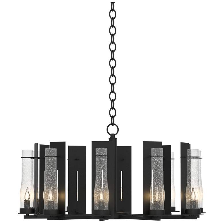 Image 1 New Town 30 inch Wide 10 Arm Black Chandelier With Seeded Clear Glass