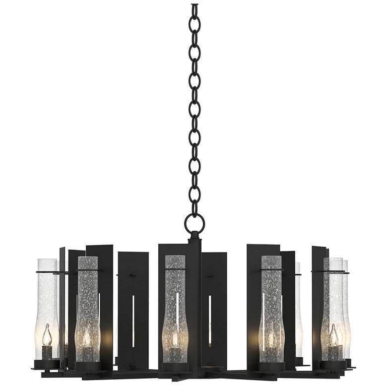 Image 1 New Town 30" Wide 10 Arm Black Chandelier With Seeded Clear Glass