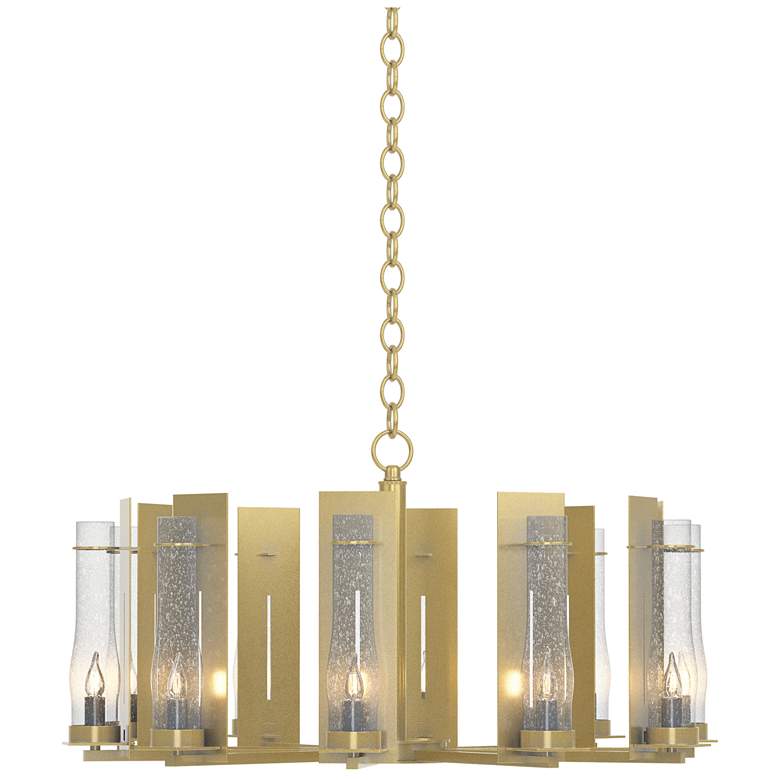 Image 1 New Town 30 inch Wide 10 Arm Modern Brass Chandelier With Seeded Clear Gla