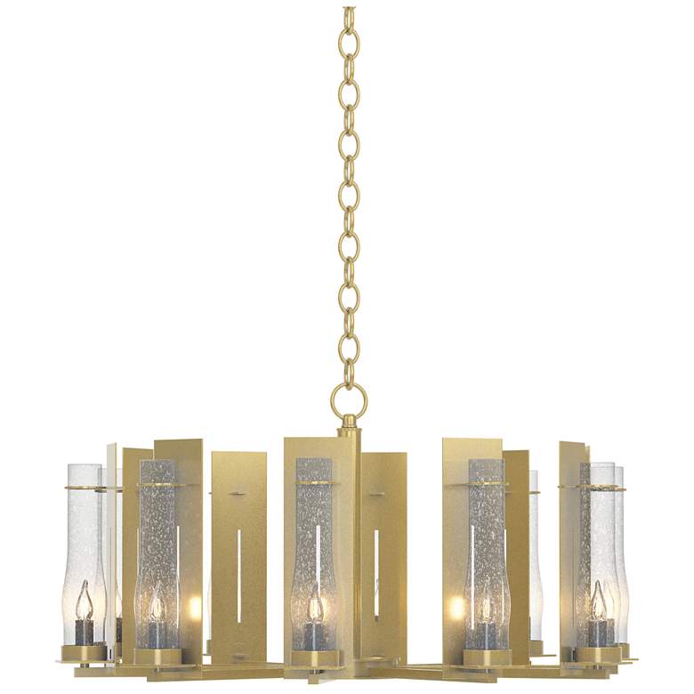Image 1 New Town 30" Wide 10 Arm Modern Brass Chandelier With Seeded Clear Gla