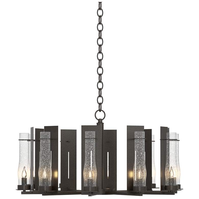 Image 1 New Town 30 inchW 10 Arm Oil Rubbed Bronze Chandelier With Seeded Clear Gl