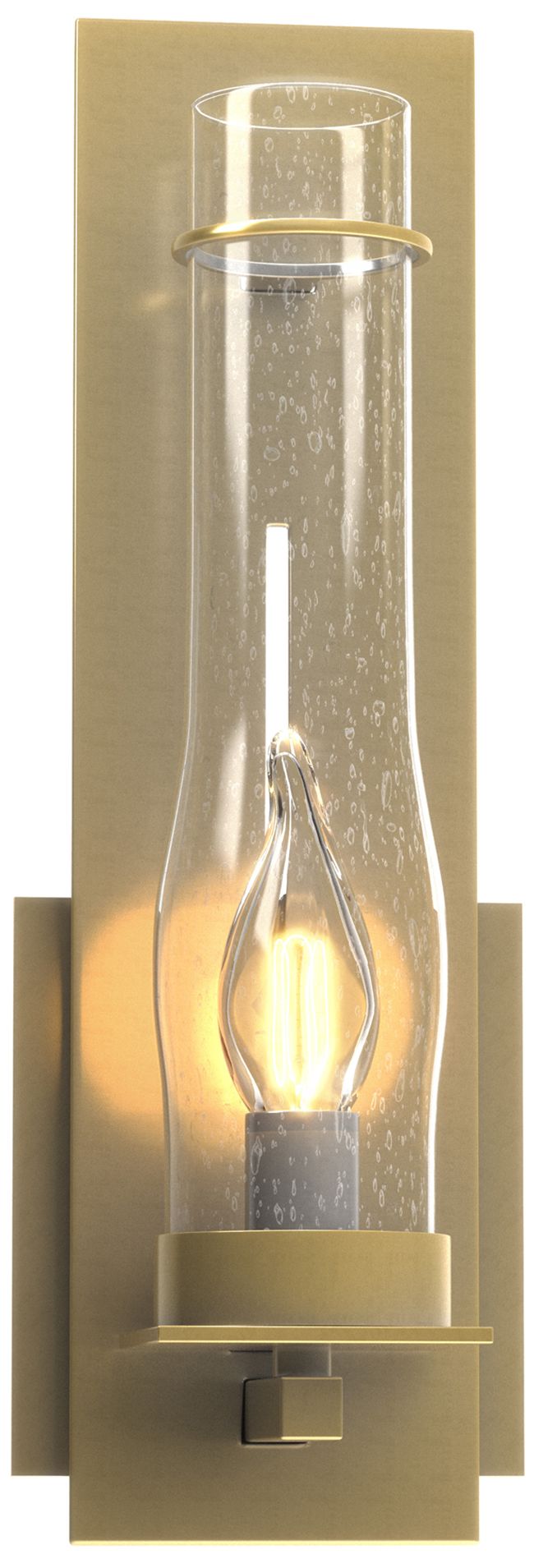 New Town Hurricane Sconce - Modern Brass - Seeded Clear Glass Made to Order