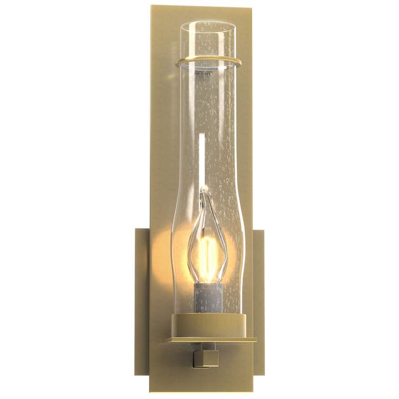 Image 1 New Town Hurricane Sconce - Modern Brass - Seeded Clear Glass