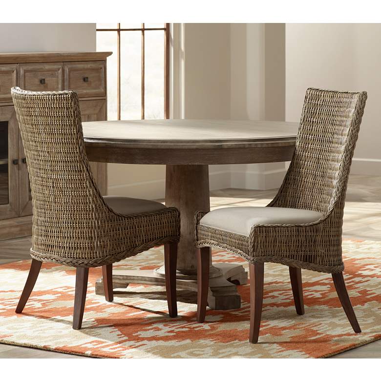 Image 1 New Wicker Greco Wicker and Mahogany Dining Chair Set of 2