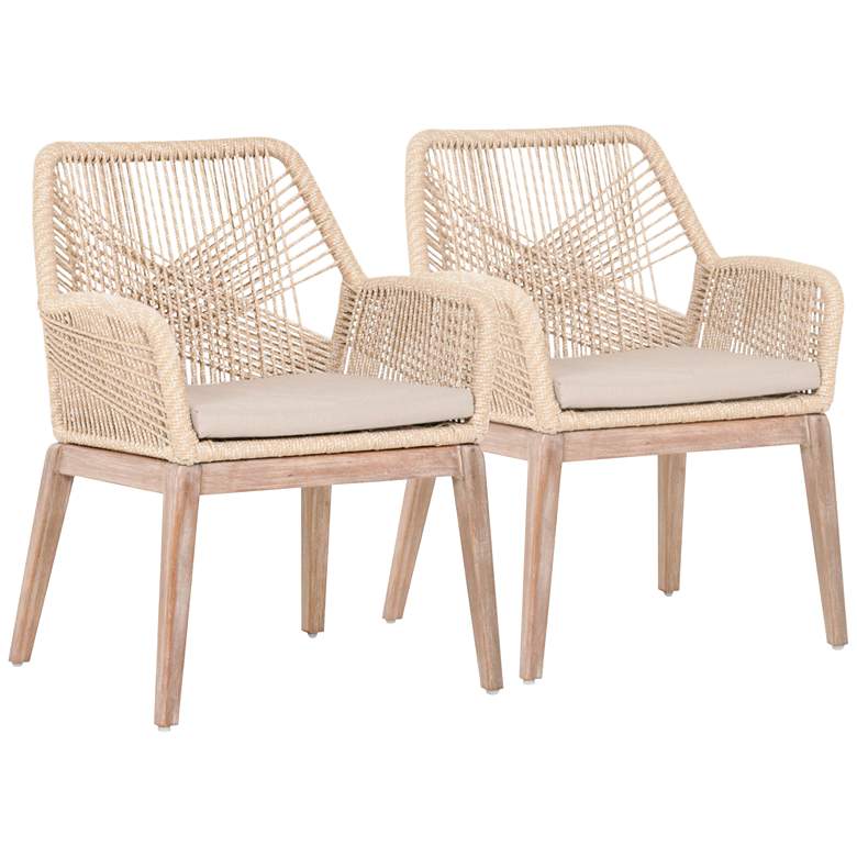 Image 1 New Wicker Loom Mahogany and Sand Rope Arm Chair Set of 2