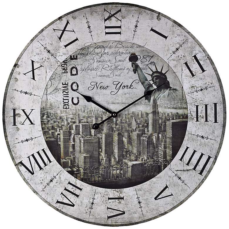 Image 1 New York 24 inch Wide Distressed White Wall Clock