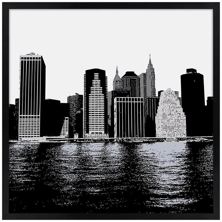 Image 1 New York Skyline 21" Square Black Giclee Wall Art