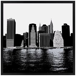New York Skyline 31&quot; Square Black Giclee Wall Art