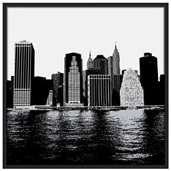 New York Skyline 37&quot; Square Black Giclee Wall Art