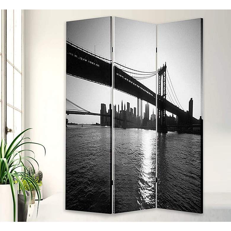 Image 1 New York Skyline 48" Wide Printed Canvas Screen/Room Divider