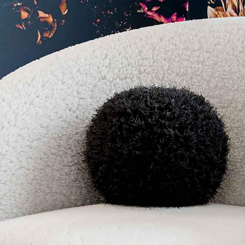 Image 5 New Zealand Black Sheepskin 16" Round Decorative Pillow more views