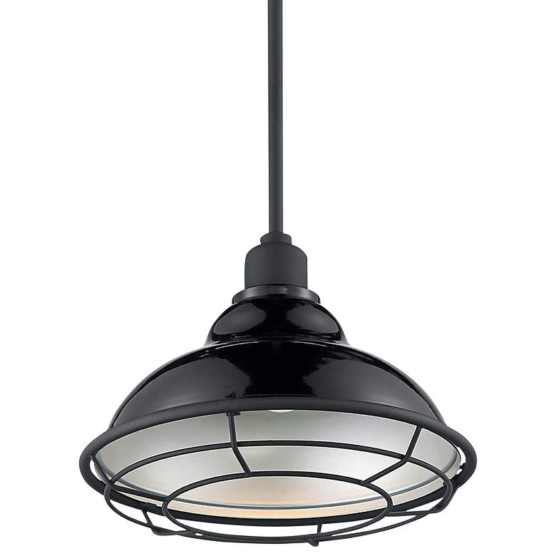 Image 1 Newbridge 12" Wide Gloss Black and Silver Mini Pendant