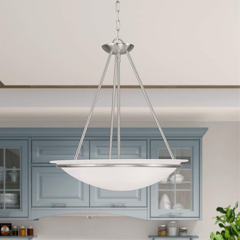 Image 1 Newburgh 20-in Brushed Nickel Single Alabaster Glass Bowl Pendant