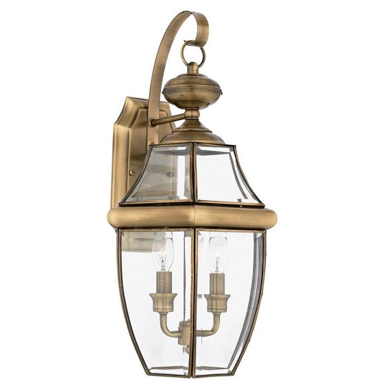 Image 1 Newbury 20 inch High Antique Brass Outdoor Lantern Wall Light