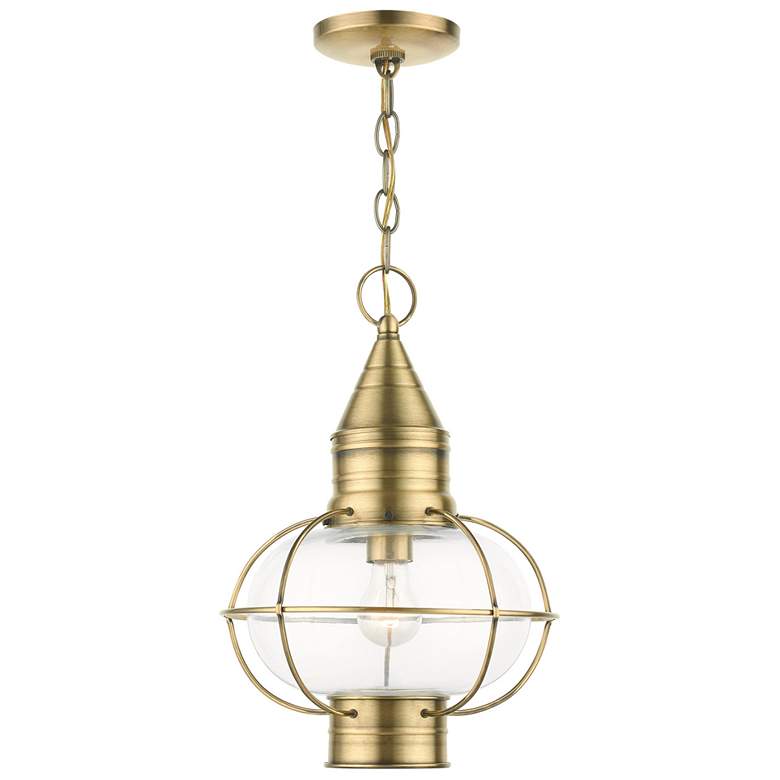Image 1 Newburyport 1 Light Antique Brass Outdoor Pendant Lantern