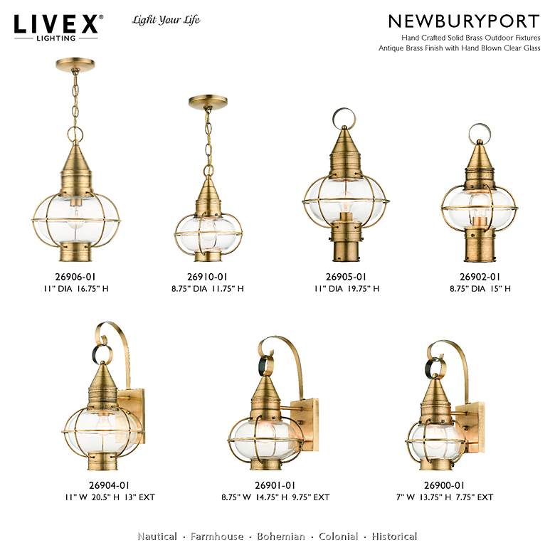 Image 7 Newburyport 1 Light Antique Brass Outdoor Post Top Lantern more views