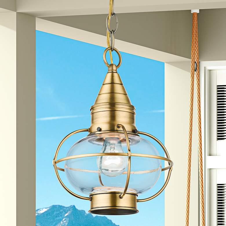 Image 2 Newburyport 11 3/4" High Antique Brass Outdoor Hanging Light