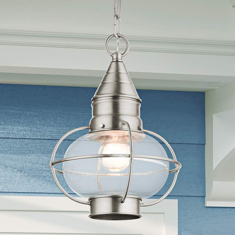 Image 2 Newburyport 11 3/4"H Brushed Nickel Outdoor Hanging Light