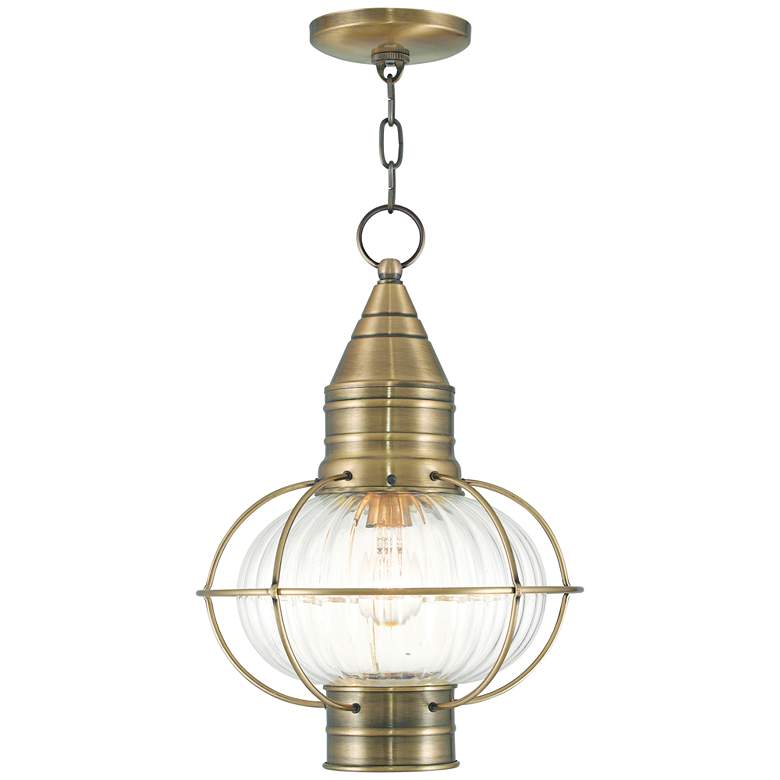 Image 1 Newburyport 16 3/4 inch High Antique Brass Outdoor Hanging Light