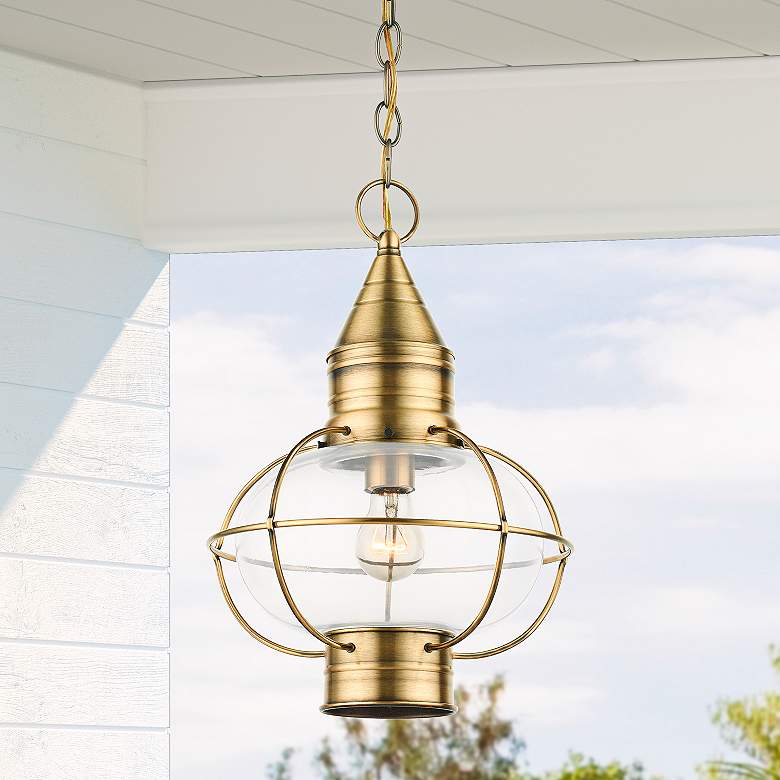 Image 1 Newburyport 16 3/4" High Antique Brass Outdoor Hanging Light