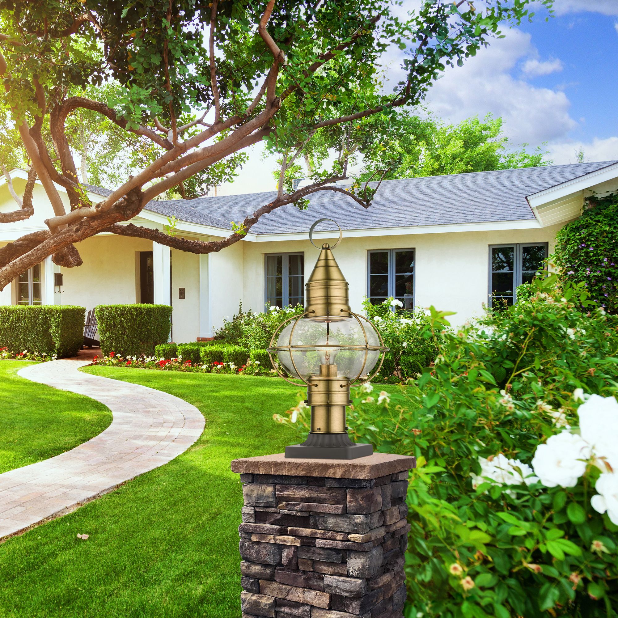 Image 3 Newburyport 19 3/4" High Antique Brass Outdoor Post Lantern more views