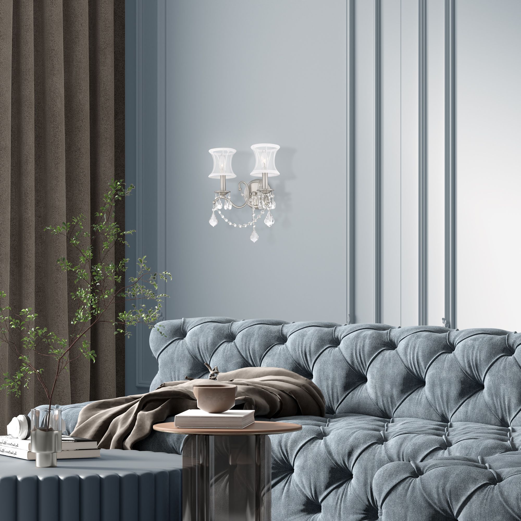 Newcastle 12-in W 2-Light Brushed Nickel Arm Wall Sconce