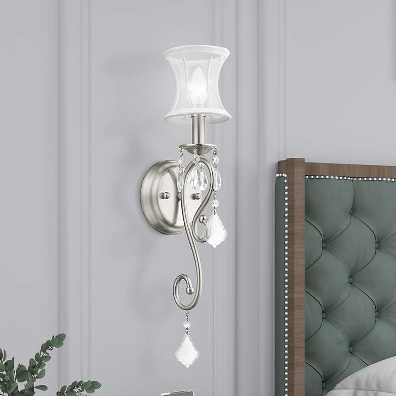 Image 1 Newcastle 4.5-in W 1-Light Brushed Nickel Crystal Accent Arm Wall Sconce