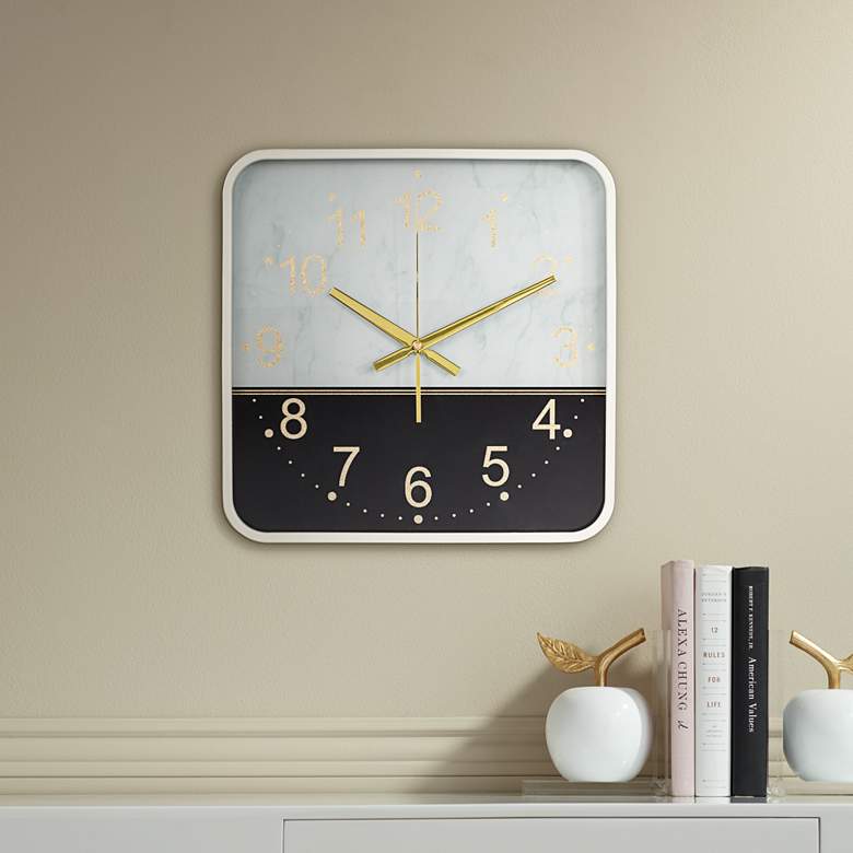 Image 1 Newcastle Black and White 14 1/4" Square Battery Powered Wall Clock