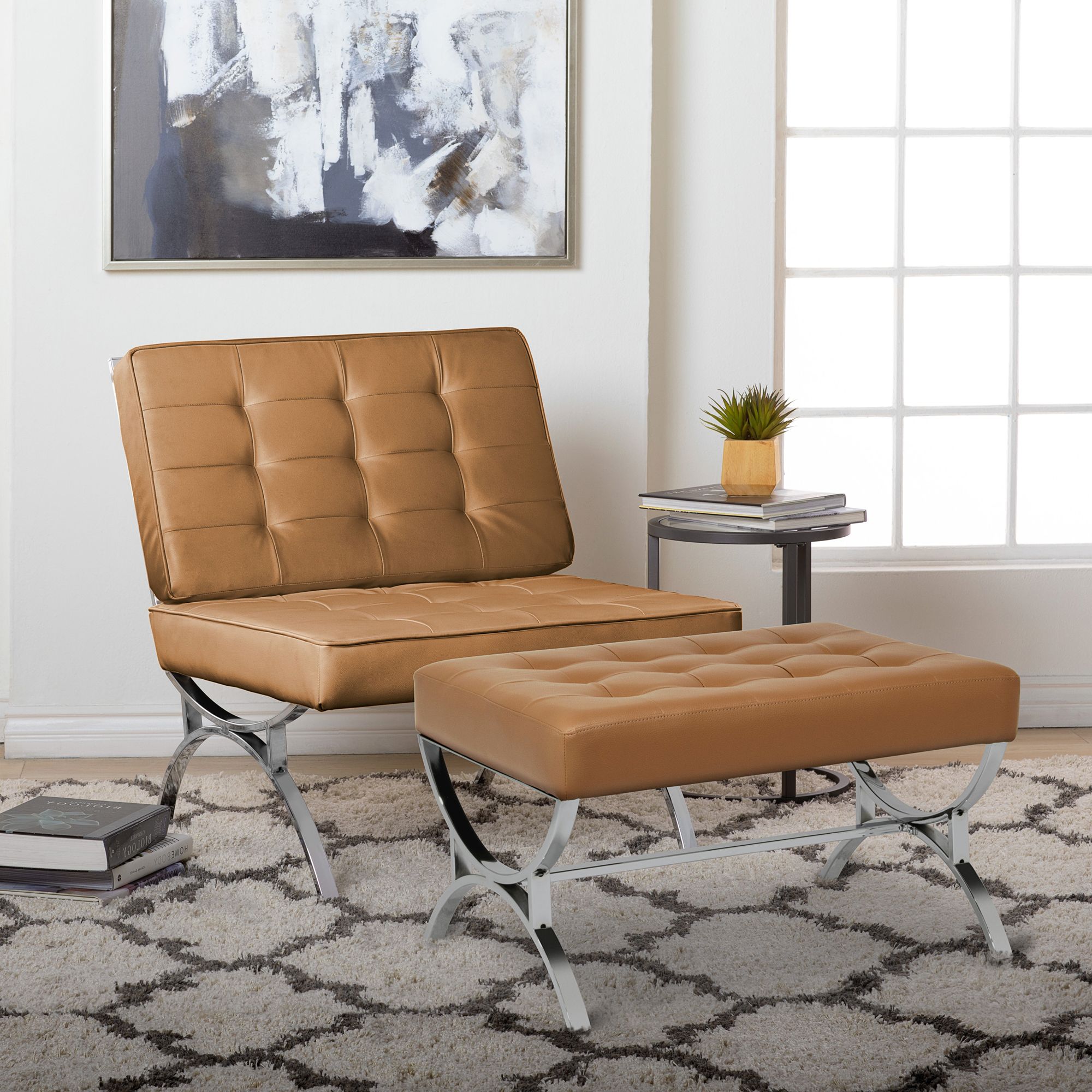 Newel Caramel Brown Leather Ottoman