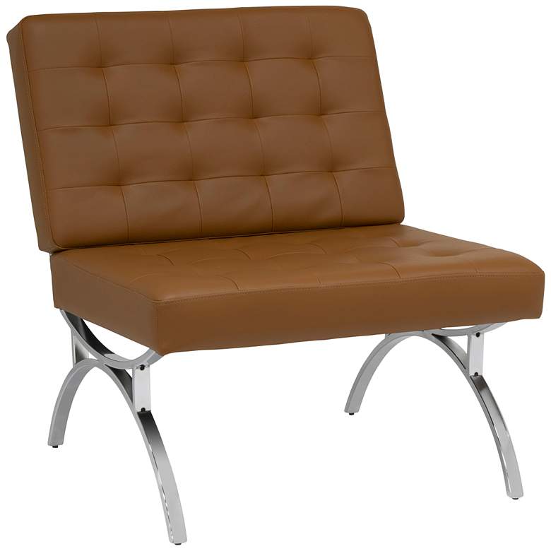Image 2 Newel Chrome and Caramel Brown Leather Modern Accent Chair