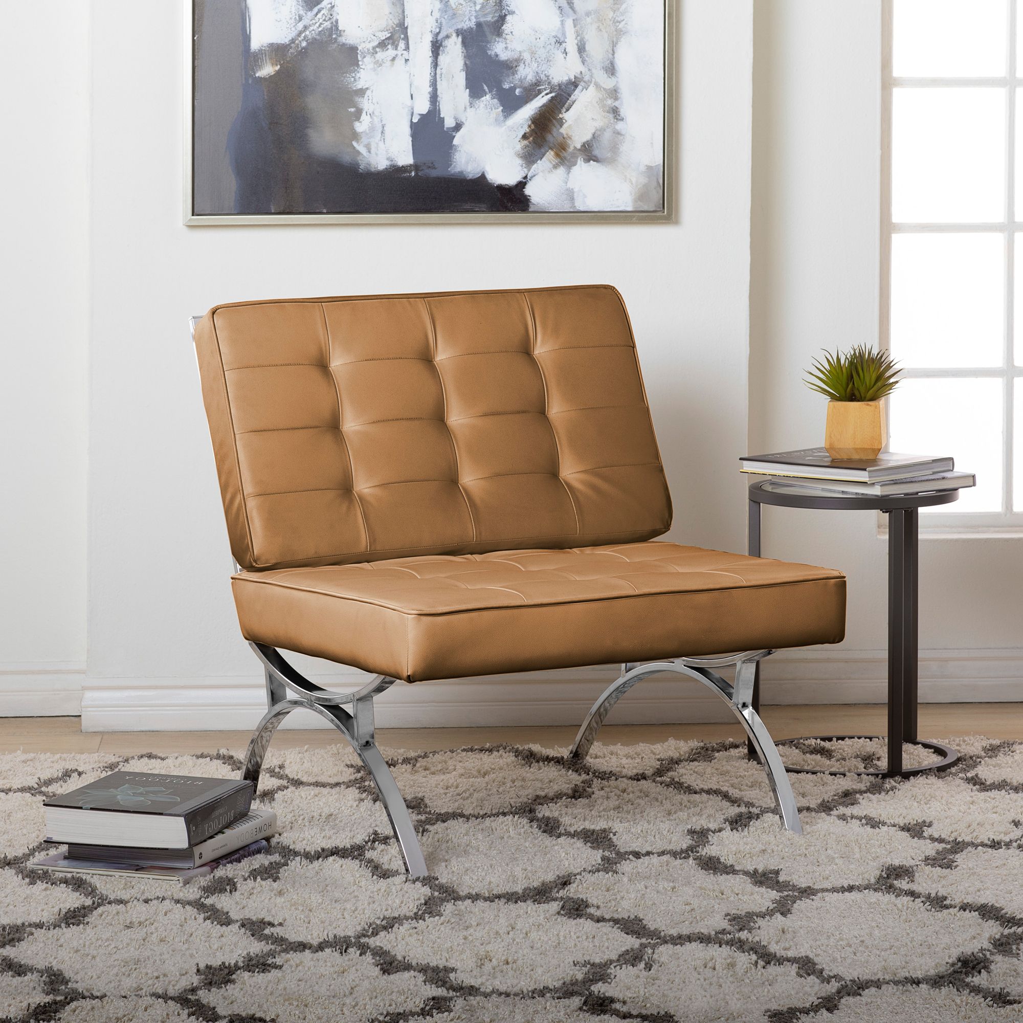 Mid century tan online leather chair