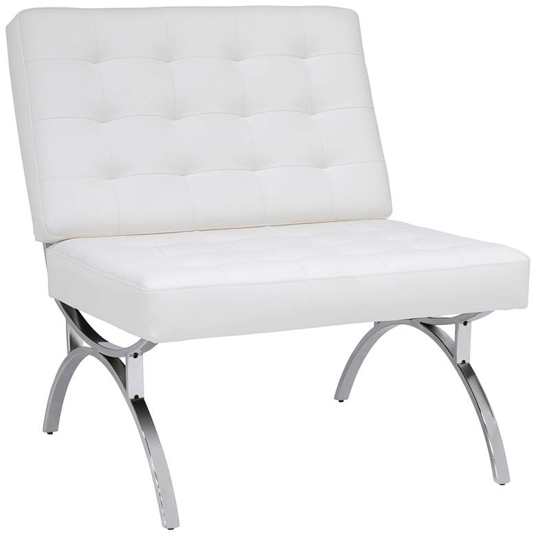 Image 2 Newel Chrome and White Leather Modern Accent Chair