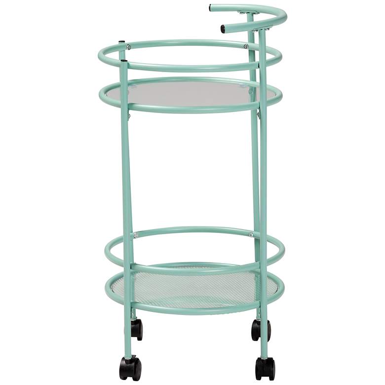 Image 6 Newell 17 1/2 inch Wide Metal 2-Tier Mint Green Kitchen Bar Cart more views