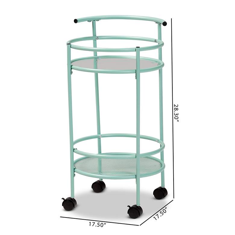 Image 7 Newell 17 1/2 inch Wide Metal 2-Tier Mint Green Kitchen Bar Cart more views