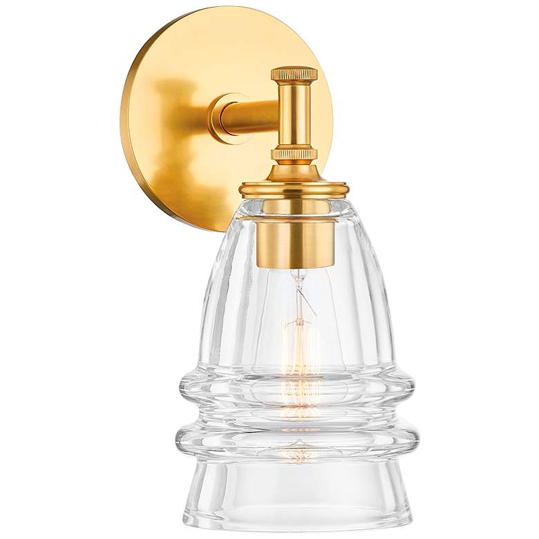 Image 1 Newfield 12 3/4 inch High Brass Wall Sconce with Round Backplate