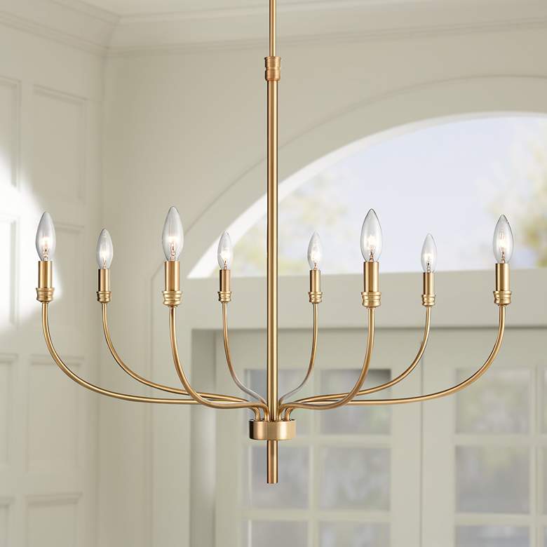 Image 1 Newland 34" Wide Satin Brass Curved Metal 8-Light Chandelier