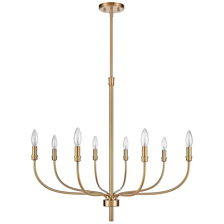 Image 7 Newland 34" Wide Satin Brass Curved Metal 8-Light Chandelier more views