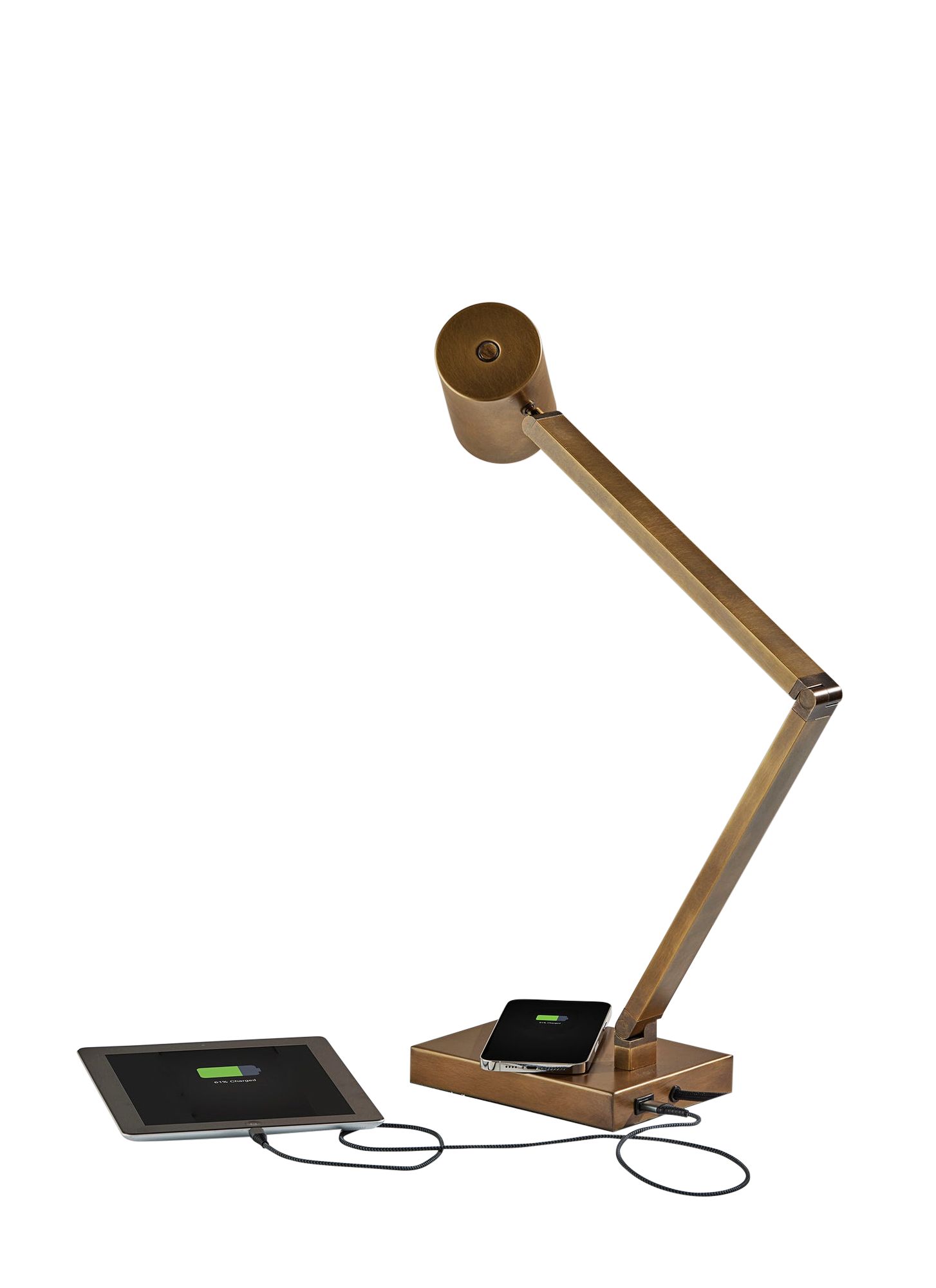 Newman Brass Touch Desk Lamp with USB Port Wireless Charging