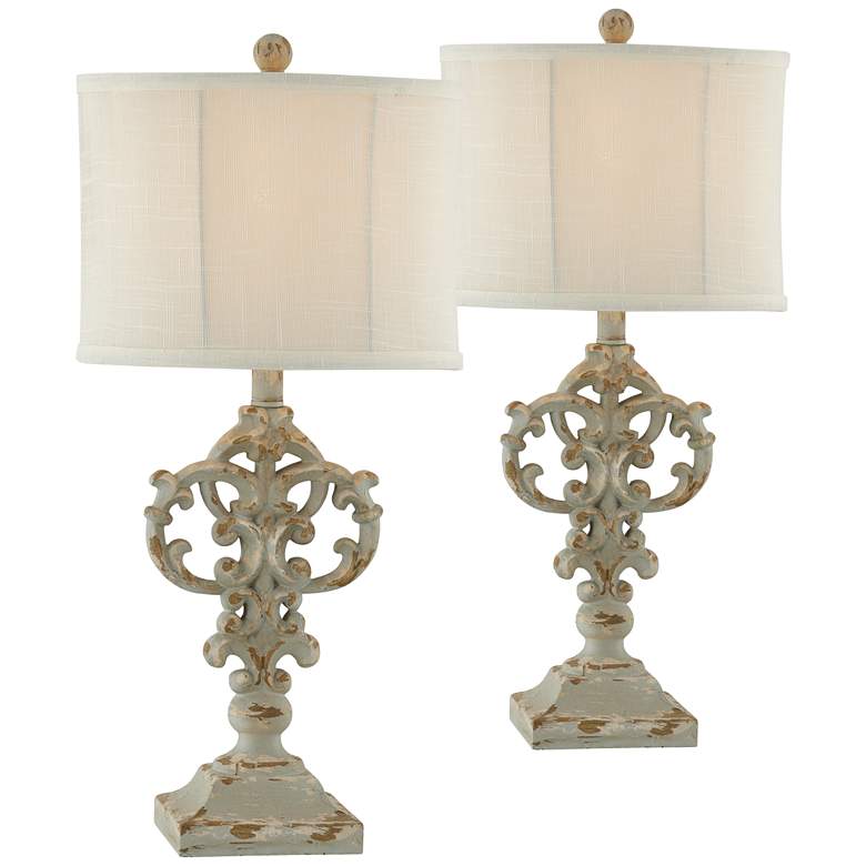 Image 1 Newman Distressed Gray and Blue Table Lamps Set of 2