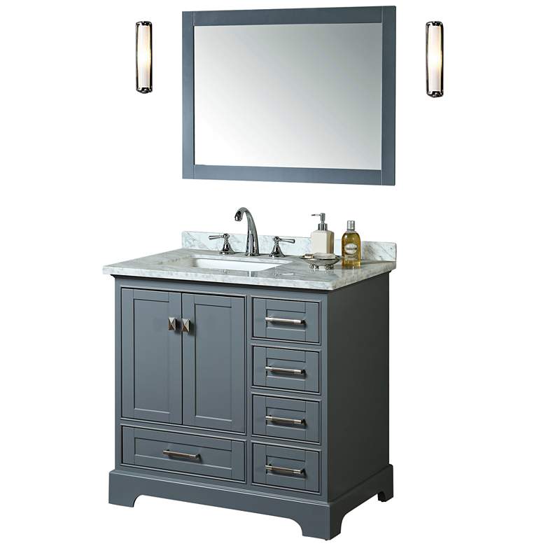 Image 1 Newport 36 inch Gray Single Sink Bathroom Vanity with Mirror