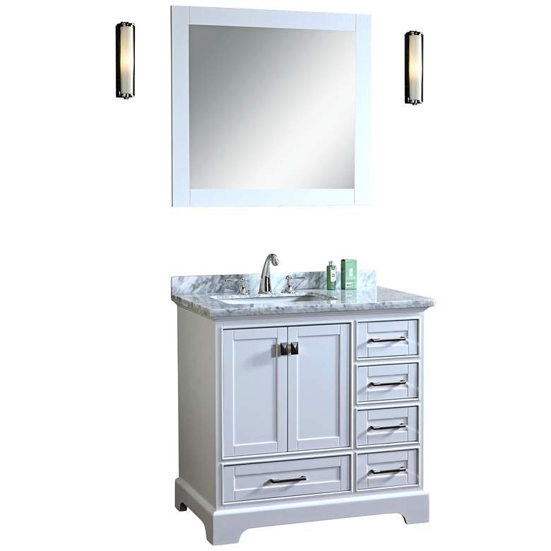 Image 1 Newport 36 inch White Single Sink Bathroom Vanity with Mirror