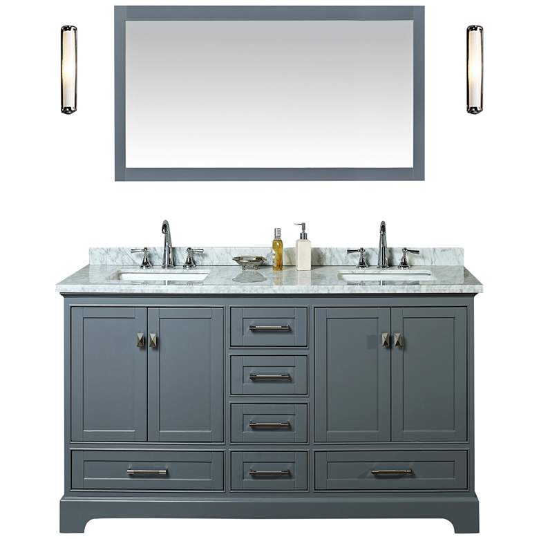 Image 1 Newport 60 inch Gray Double Sink Bathroom Vanity with Mirror