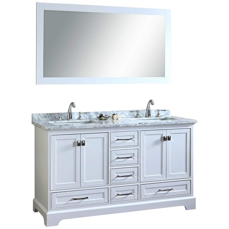Image 1 Newport 60 inch White Double Sink Bathroom Vanity with Mirror