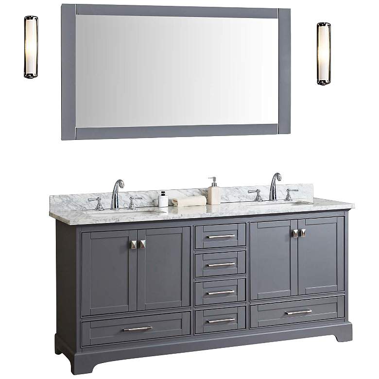 Image 1 Newport 72 inch Gray Double Sink Bathroom Vanity with Mirror