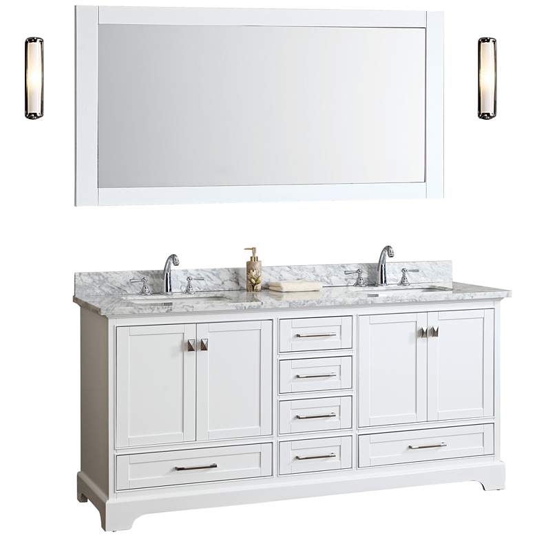 Image 1 Newport 72 inch White Double Sink Bathroom Vanity with Mirror