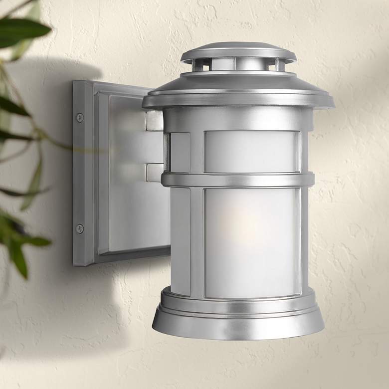 Image 1 Newport 9" High Painted Brushed Steel Outdoor Wall Light