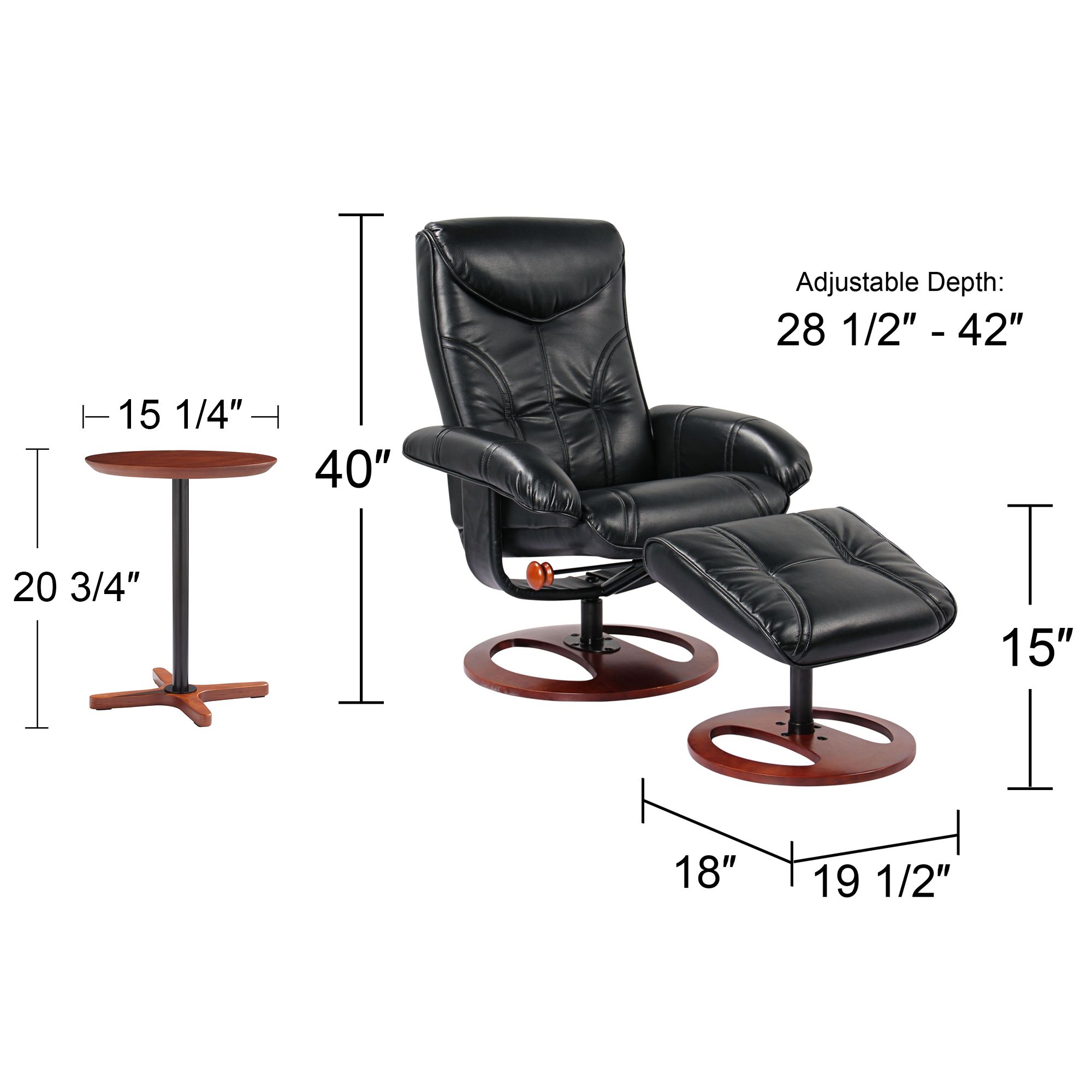 Newport Black and Natural Wood 2-Piece Recliner and Table Set