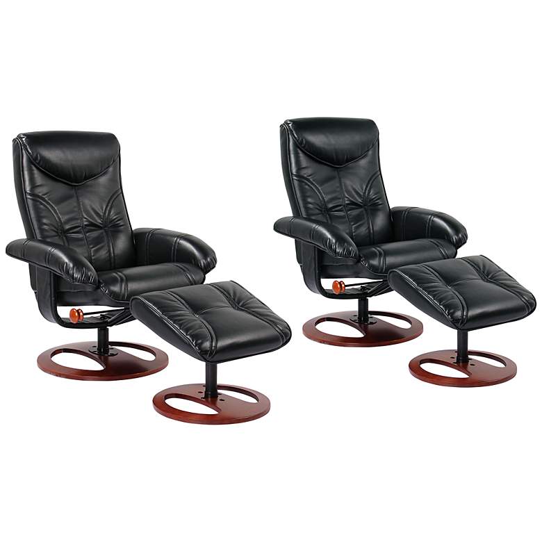 Image 1 Newport Black Bonded Leather Swivel Recliners and Ottomans Set of 2
