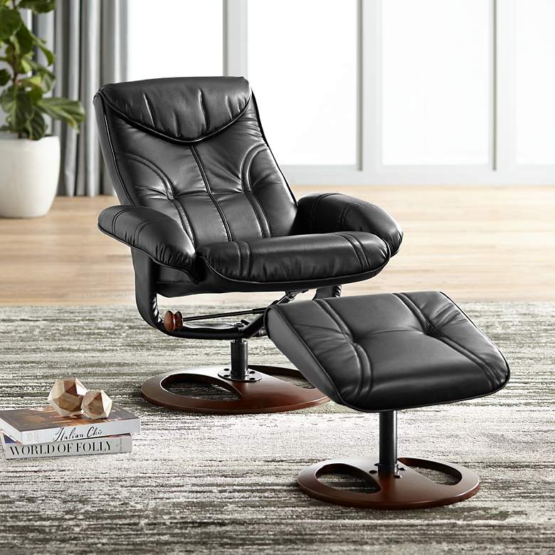 Image 6 Newport Black Bonded Leather Swivel Recliners and Ottomans Set of 2 more views